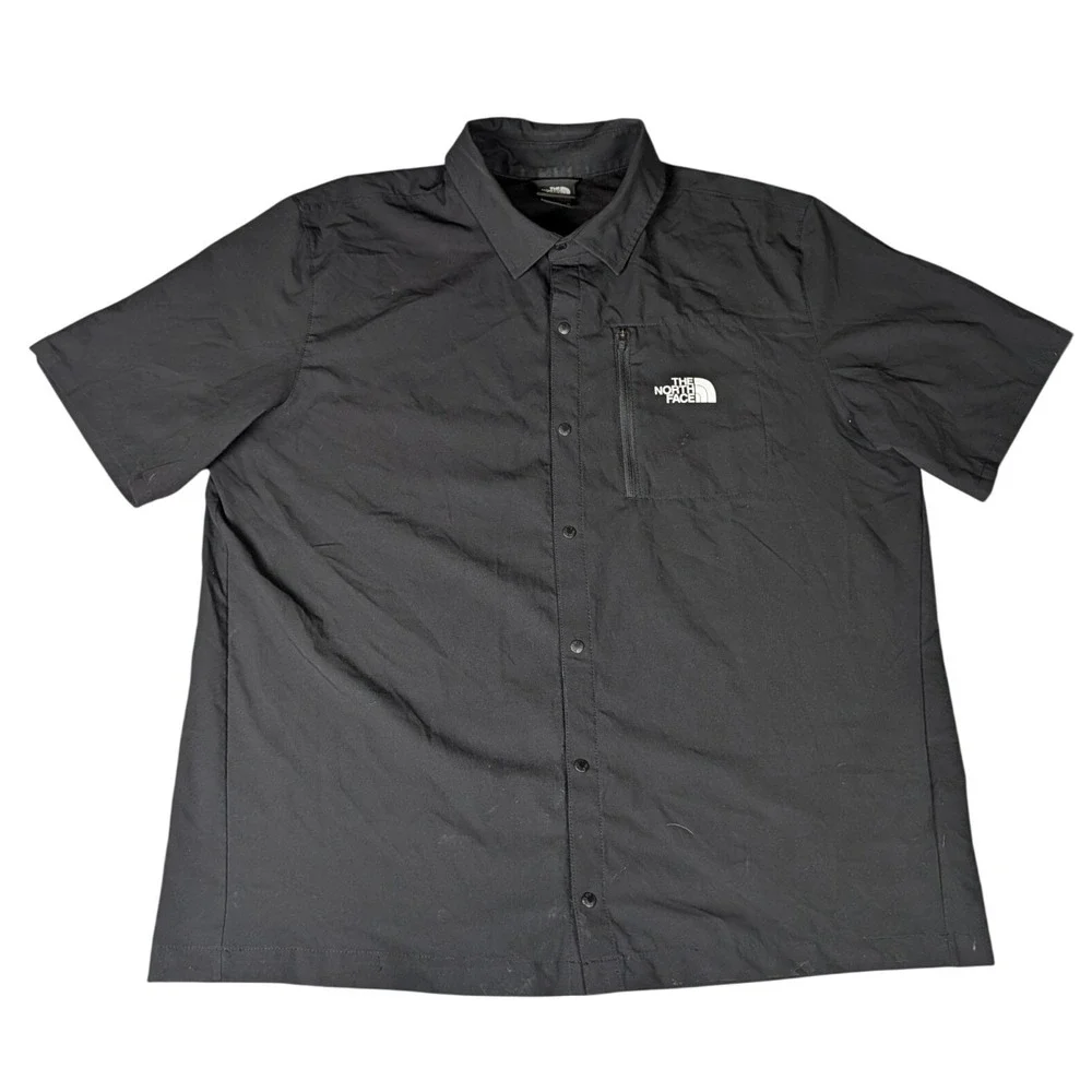 The North Face Mens Short Sleeve Button Up Shirt Black UPF 40+ Hiking Trail 5536